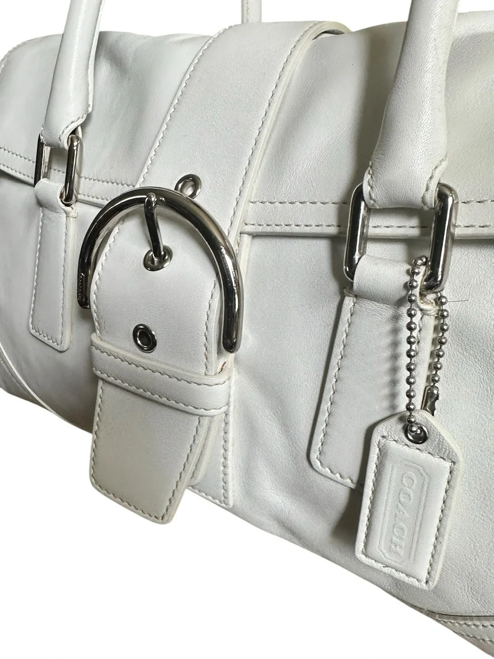Coach Soho Buckle Flap Shoulder Bag White Leather 9550 Y2K